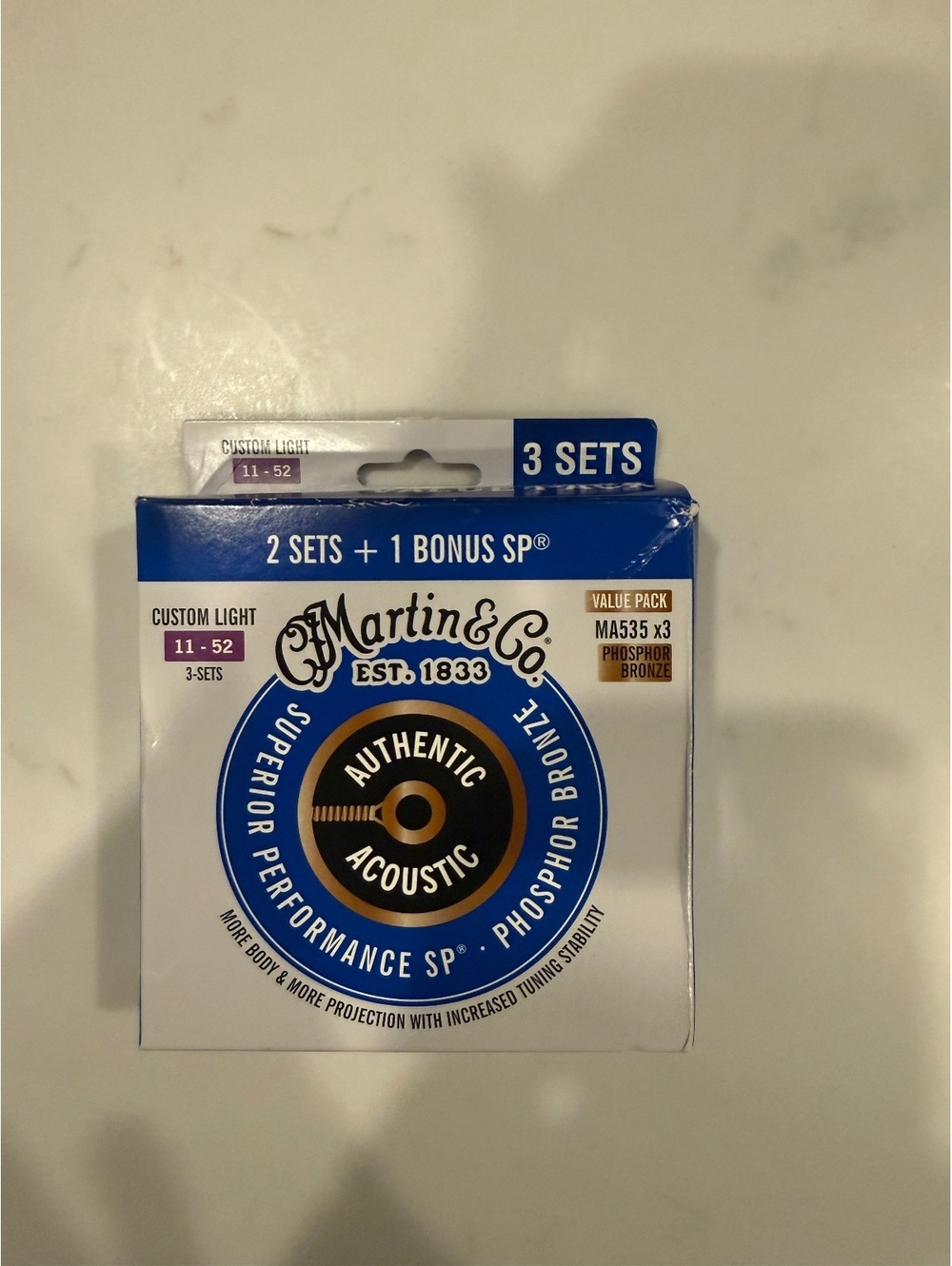 Martin MA535 Phosphor Bronze Acoustic Guitar Strings Custom Light 3 Sets